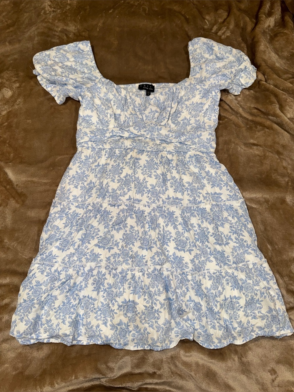 Trixxi White Mini Dress with Light Blue Floral Print